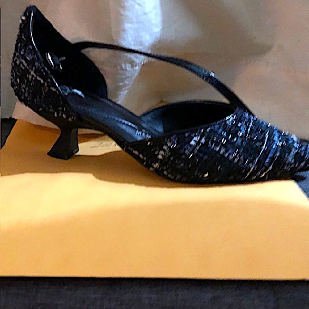 Sparkly Blue Tweed Evening Shoe Size 7-1/2M